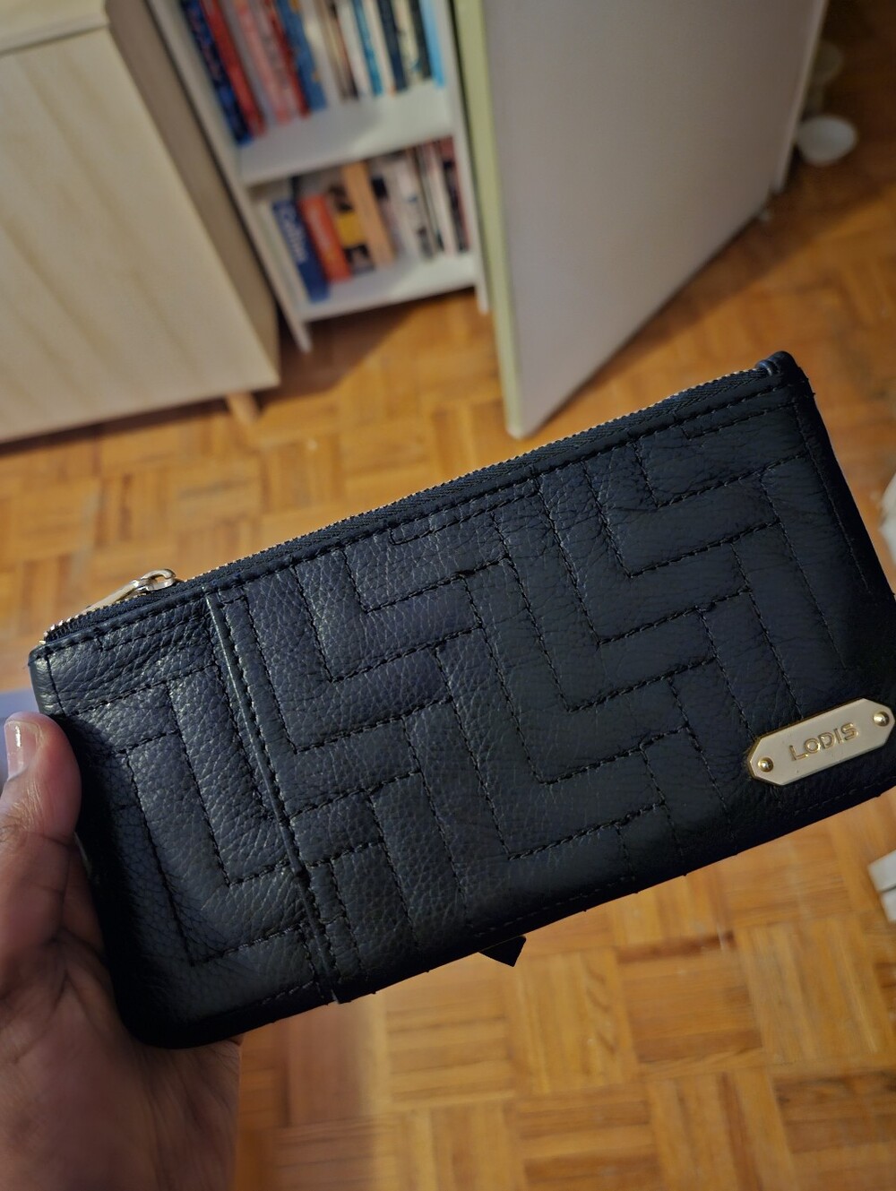 Lodis Gold Lined Travel Leather Wallet with Black Trim and Airtag Holder